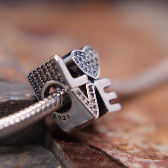 LOVE with Heart Bracelet Charm - S925 Sterling Silver Fits Pandora - Picture 3 of 5